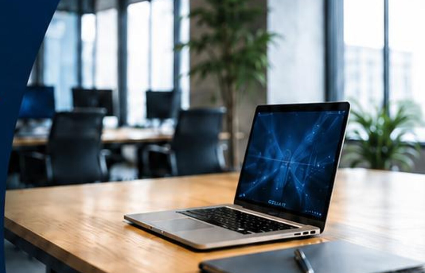 Modern business workspace with laptop